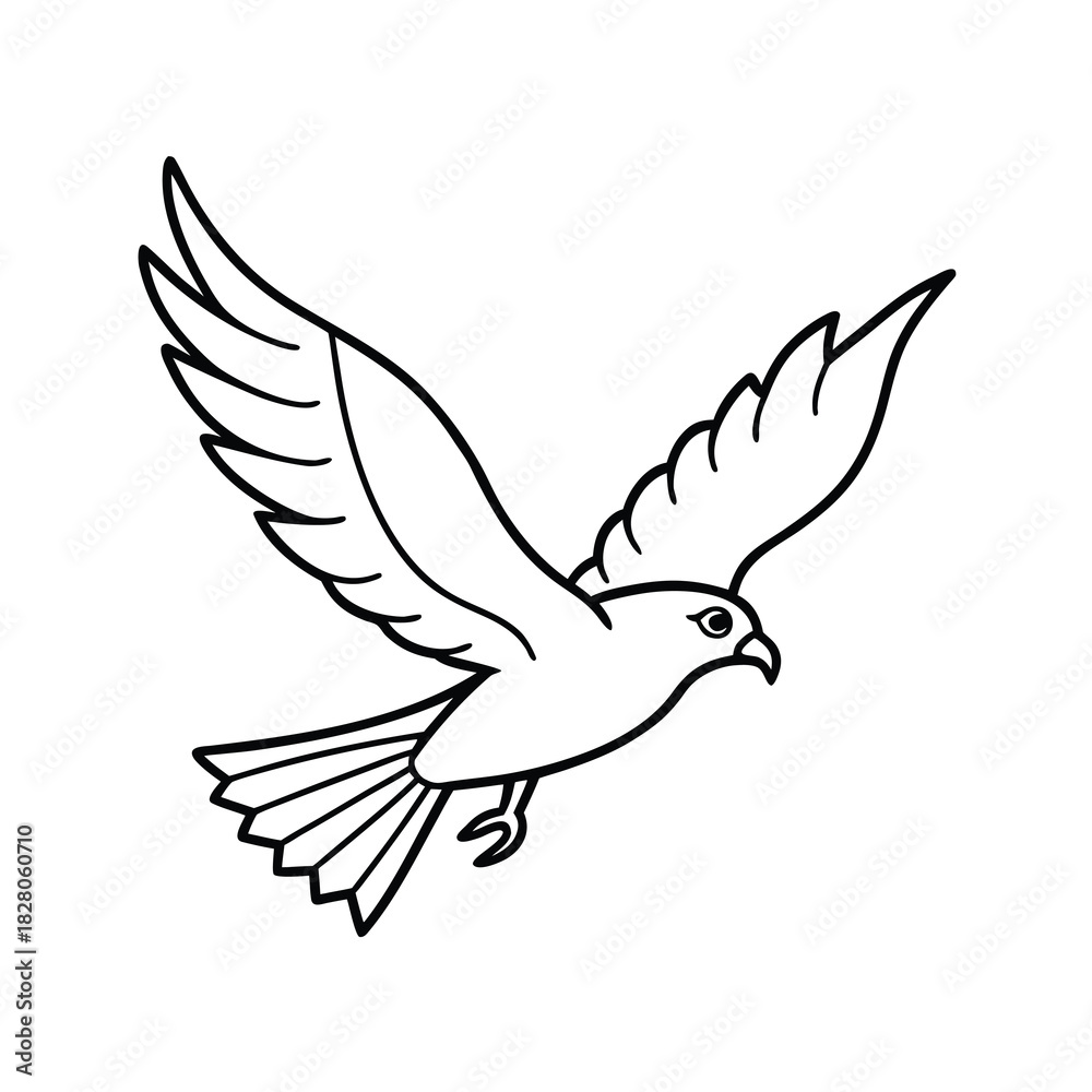 Fototapeta premium Flying dove silhouette vector illustration of a bird with wings, a symbol of freedom and peace