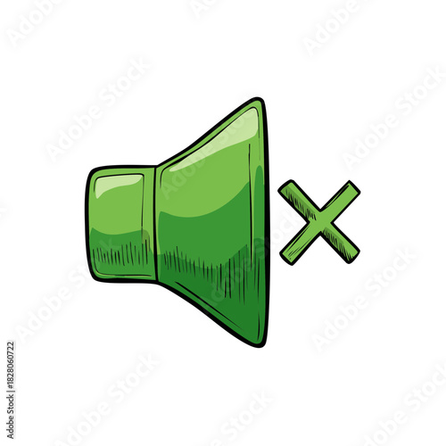 Green Volume Symbol with Mute Sign Drawing Illustration of Sound Control