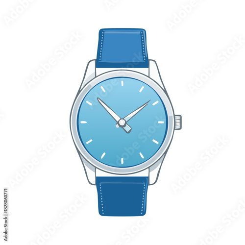 Classic Blue Analog Wristwatch with Silver Casing and Leather Strap Timepiece Icon