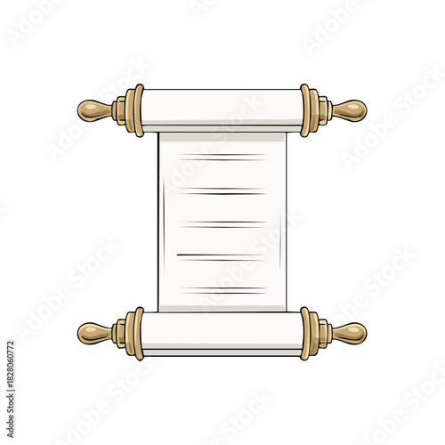 Ancient scroll illustration with blank parchment paper and ornate wooden handles