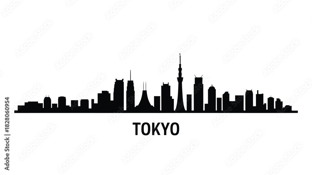 Naklejka premium Tokyo cityscape silhouette with iconic tower