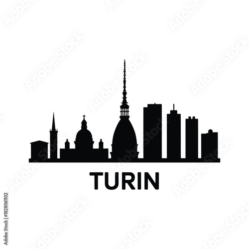 Turin skyline silhouette with mole antonelliana prominent