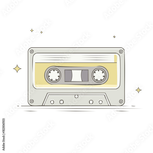Illustrated Cassette Tape on White Background Captures Nostalgia and Retro Vibes