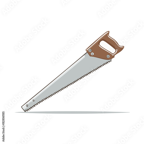 Cartoon hand saw with wooden handle, metal blade and sharp teeth for cutting wood or carpentry