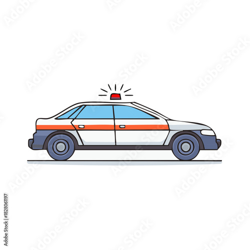 Side view of a police patrol car with a flashing red light cartoon vector illustration