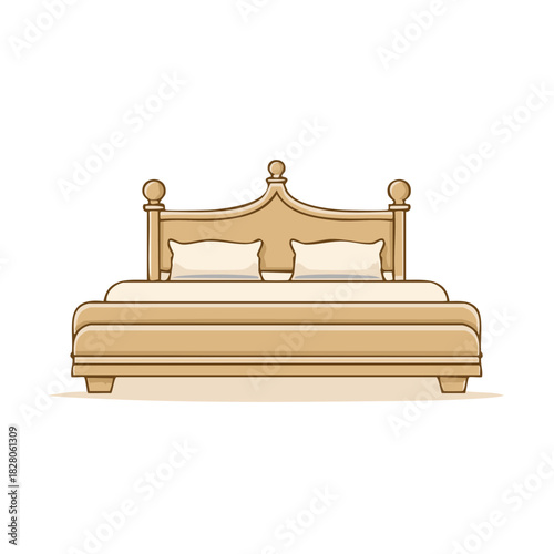 Cartoon-style illustration of a bed with pillows and headboard