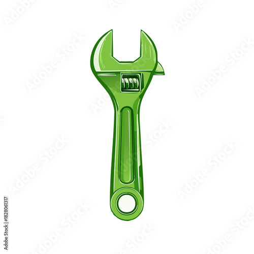 Green Adjustable Wrench Tool Vector Illustration