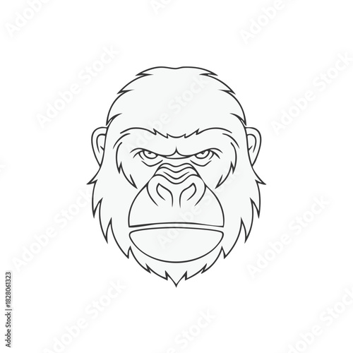 Fierce gorilla head vector illustration wild animal face powerful black and white drawing