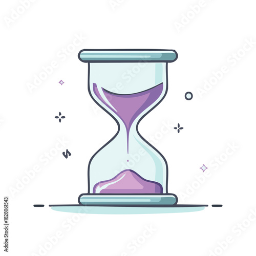 Stylized Hourglass with Falling Purple Sand and Decorative Elements Illustrating Time Flow