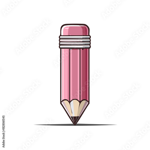 Pink pencil with eraser sharpened and ready for drawing and writing