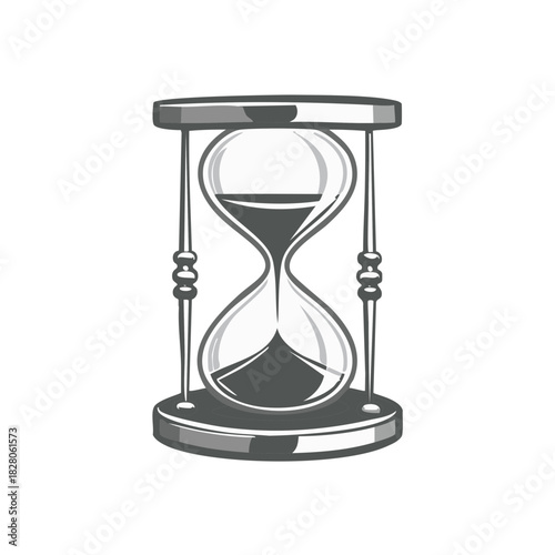 Stylized hourglass with dark sand flowing from top to bottom representing passing time