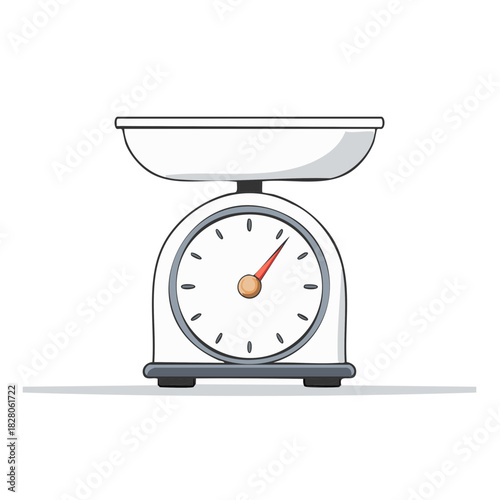 Retro kitchen scale with analog dial and red needle pointing to measurement