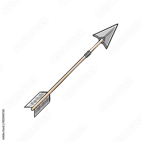 Classic illustrative cartoon arrow with a sharp metal tip and feathered fletching design