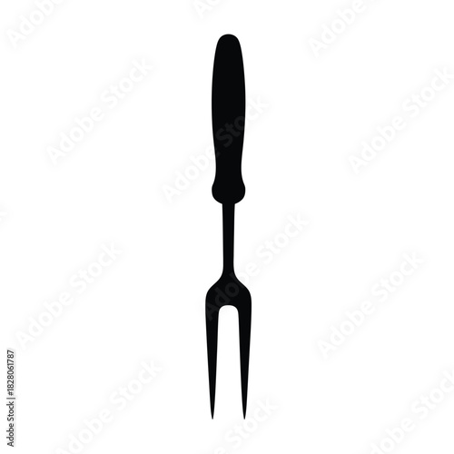 Black silhouette of a carving fork on white background