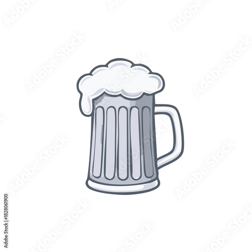 Stylized Beer Stein with Foam Head, Cartoon Icon, Drink Illustration