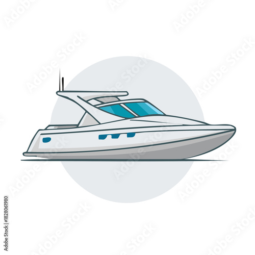 Modern Cartoon Luxury Yacht Illustration, Vector Icon of a Motorboat