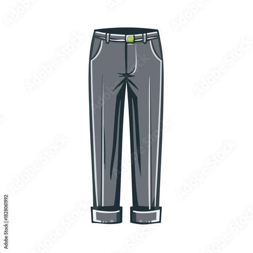 Casual grey trousers with rolled up cuffs and belt vector illustration