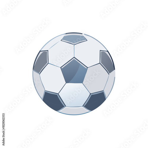 Vector design of a soccer ball, blue and white patches, spherical sports equipment for competitive sports, on white
