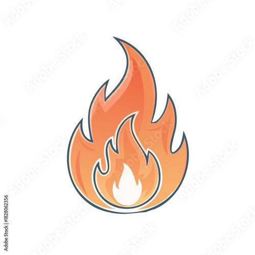 Stylized Flame Icon with Orange and Yellow Hues and Dark Outline