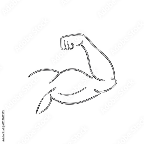 Strong muscular arm flexing bicep in a simple black and white line art style vector icon