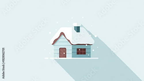 Charming snow-covered cottage illustration evoking cozy winter holiday memories and festive cheer, perfect for seasonal greetings and design projects