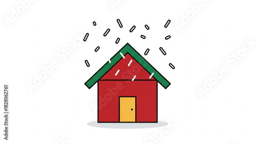 Charming cartoon house with snow falling, a cozy home illustration for holiday cards and cheerful winter designs, originally a scalable vector graphic