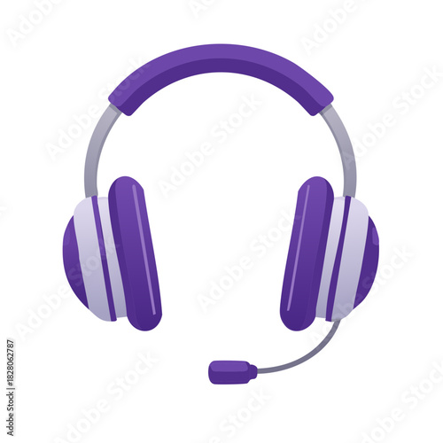 Modern Purple Headphones with Microphone for Gaming Communication and Audio Listening