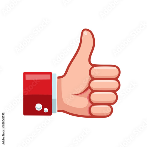Cartoon hand giving thumbs up gesture in a red suit sleeve with white background