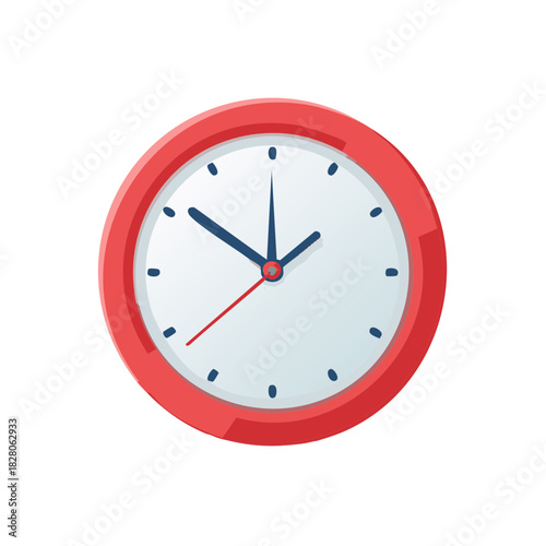 Minimalist red round wall clock vector illustration for punctuality, deadlines, and time management concepts