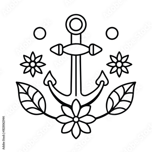 Nautical anchor icon vector illustration of a vintage marine ship design symbol