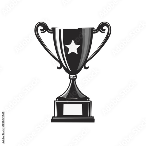 Illustration of a Shiny Victory Cup Trophy with Star on Front for Competitions and Events