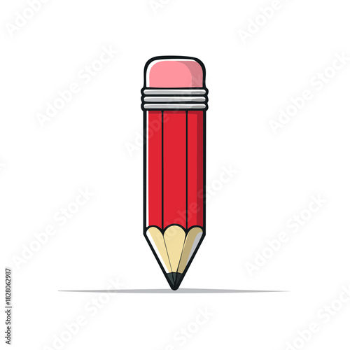 Bright red pencil illustration with a pink eraser and sharp graphite tip for writing or drawing