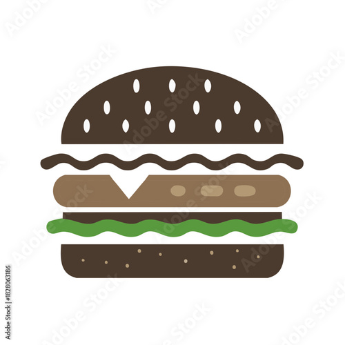 Stylized Burger with Meat Cheese and Lettuce Fast Food Illustration