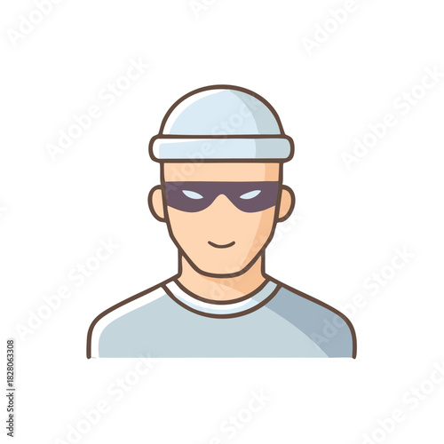 Criminal character icon of a man in a thief costume with a mask and beanie hat