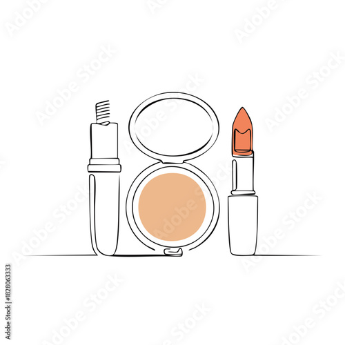 Minimalist Line Art Makeup Collection with Mascara Powder Compact and Lipstick