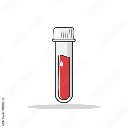 Cartoon illustration of a laboratory test tube containing red liquid and a small bubble