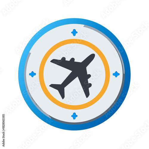 Airplane icon inside a circular border with compass points