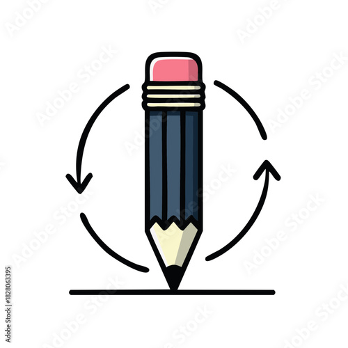 Creative pencil drawing icon with circular arrows symbolizing a continuous iteration and design process loop
