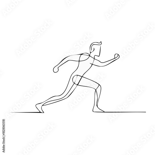 Continuous Line Illustration of Male Figure Running Exercising and Training Athlete in Motion