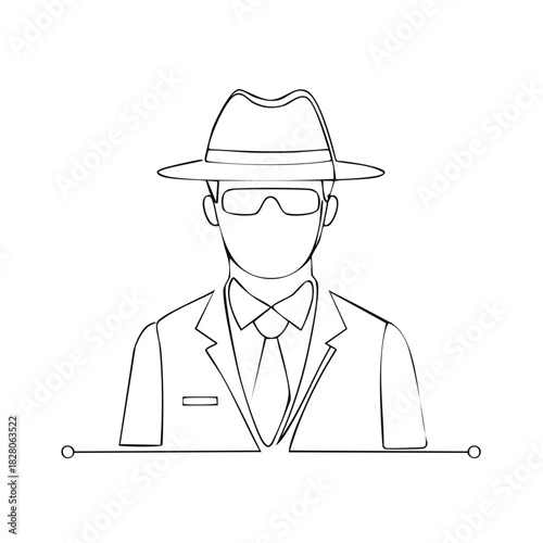Minimalist Spy Illustration with Hat and Sunglasses