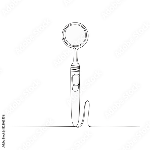 Single Line Drawing of a Dental Mirror and Handle