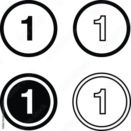 One, Number 1 Icon Inside Circle, Line Icon – Minimalist Vector Symbol Illustration Isolated on White Background