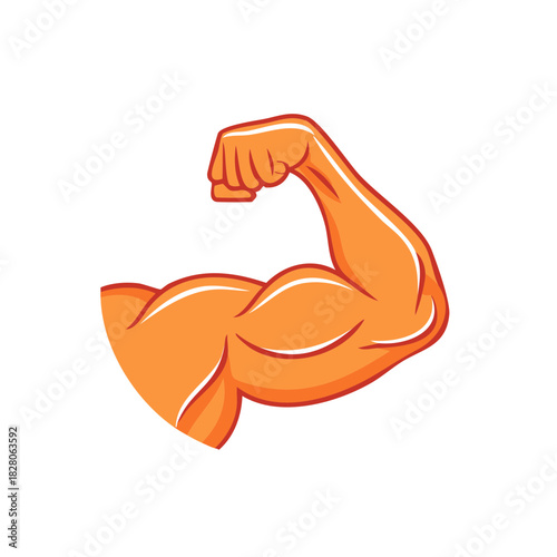 Orange Muscular Arm Flexing Bicep Strong Fitness Concept Illustration