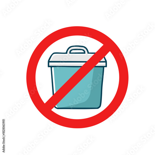 No littering sign with a trash can in a red prohibition symbol vector icon