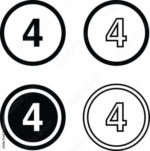 Four, Number 4 Icon Inside Circle, Line Icon – Minimalist Vector Symbol Illustration Isolated on White Background
