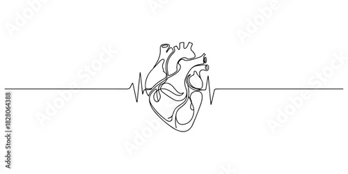 Continuous one line of a heart-shaped health symbol, which represents cardiovascular health, drawn vector illustration.