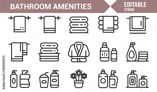 Thin line bathroom accessory icons for design and UI use