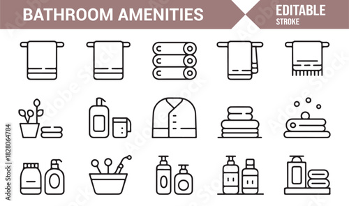Vector set of modern bathroom products and towel icons