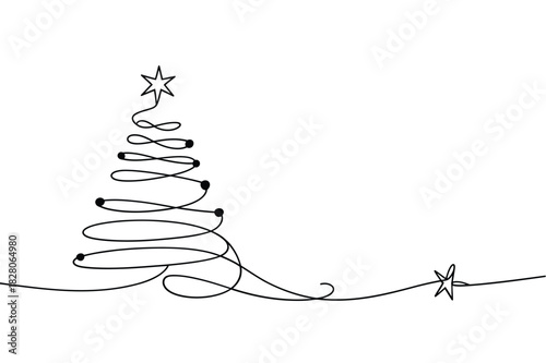 Minimalist single line christmas tree illustration