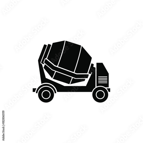 Black silhouette of a concrete mixer truck cement construction